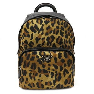 Prada Nylon Leopard Pattern Rucksack Miele Brown